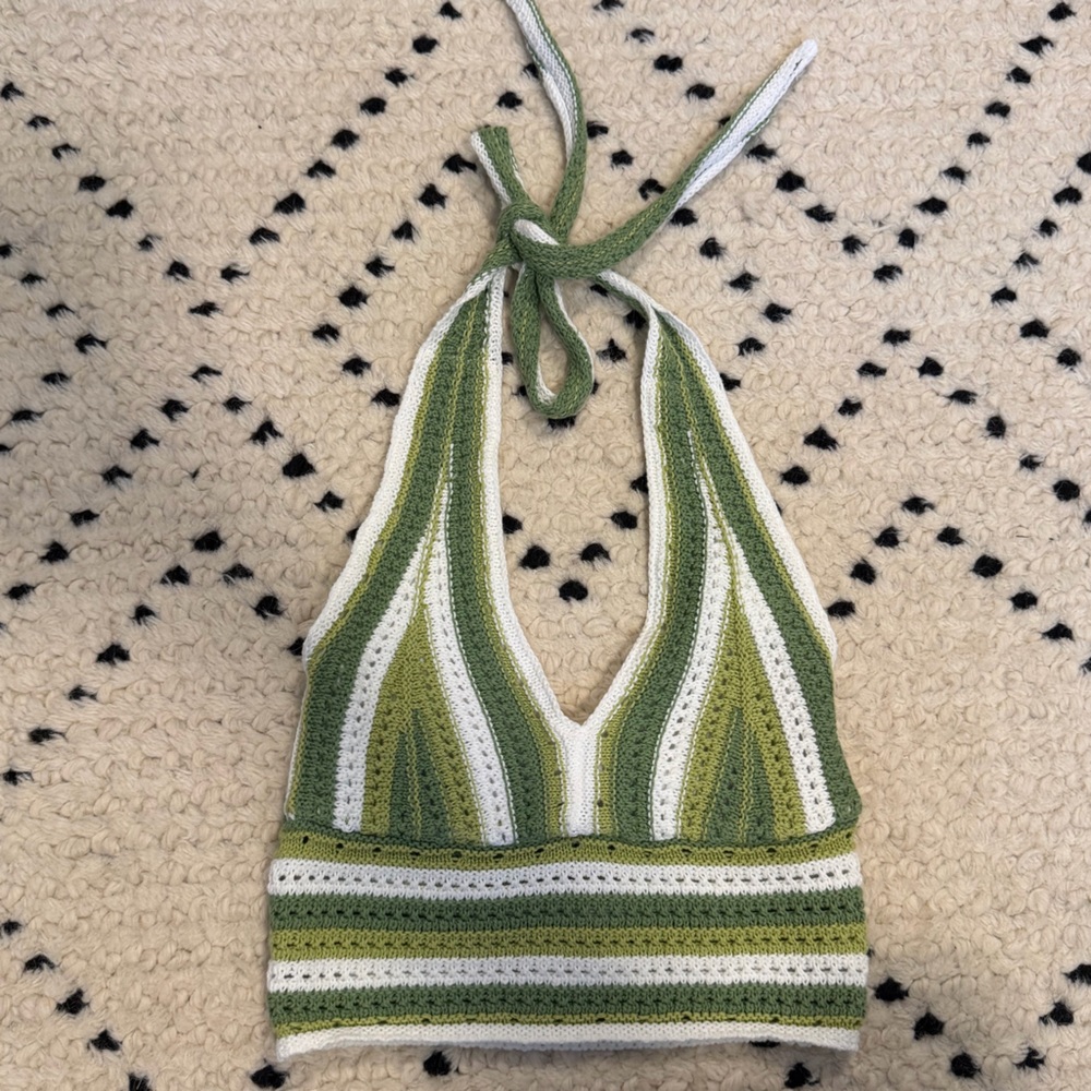 Hollister Striped Green and White Knit Top